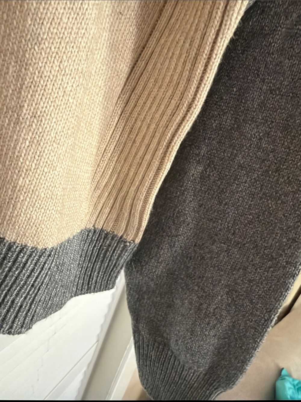 Lane Bryant Two-Tone Crewneck Sweater in Cream and Gray-Green - Picture 3 of 4
